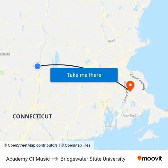 Academy Of Music to Bridgewater State University map
