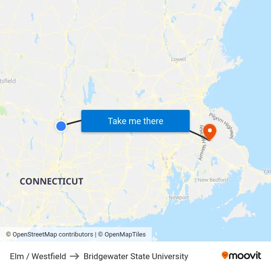 Elm / Westfield to Bridgewater State University map