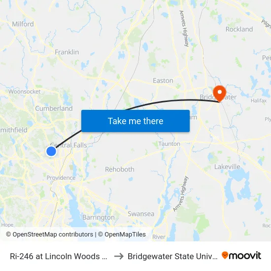 Ri-246 at Lincoln Woods Tunnel to Bridgewater State University map