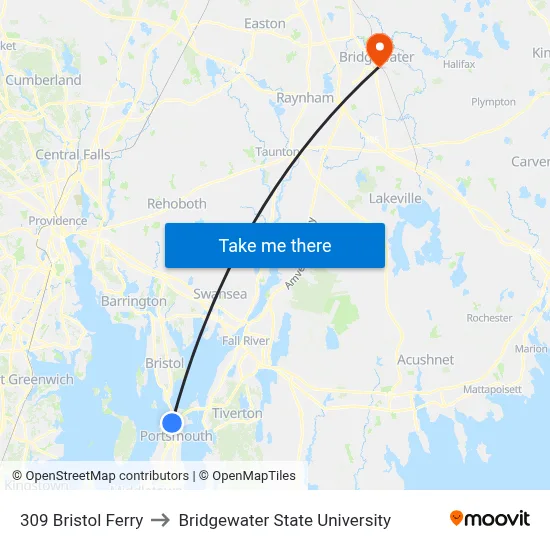 309 Bristol Ferry to Bridgewater State University map