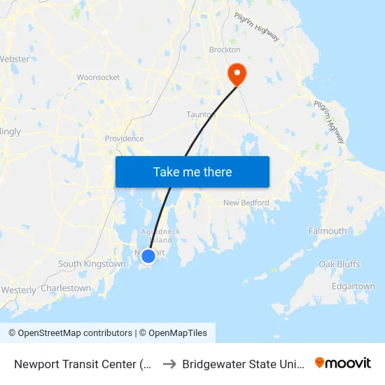 Newport Transit Center (Stop C) to Bridgewater State University map