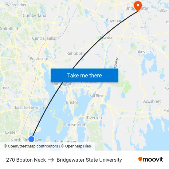 270 Boston Neck to Bridgewater State University map