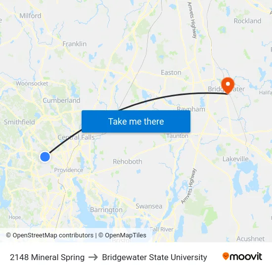 2148 Mineral Spring to Bridgewater State University map