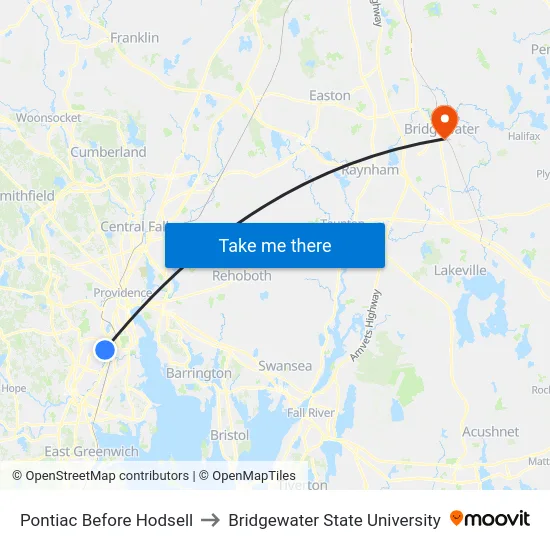 Pontiac Before Hodsell to Bridgewater State University map