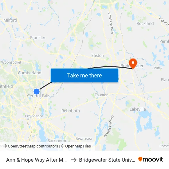 Ann & Hope Way After Mendon to Bridgewater State University map