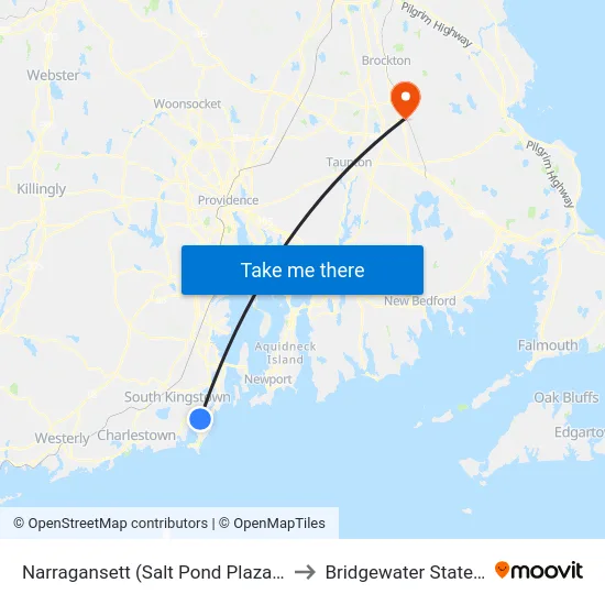 Narragansett (Salt Pond Plaza) at Stop & Shop to Bridgewater State University map