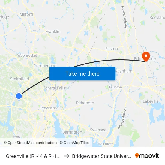 Greenville (Ri-44 & Ri-116) to Bridgewater State University map