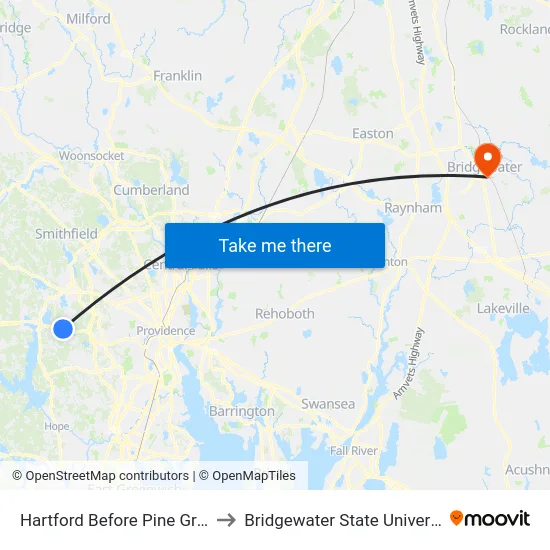 Hartford Before Pine Grove to Bridgewater State University map