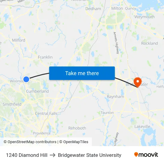 1240 Diamond Hill to Bridgewater State University map