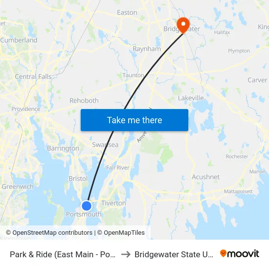 Park & Ride (East Main - Portsmouth) to Bridgewater State University map