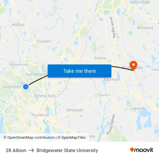28 Albion to Bridgewater State University map