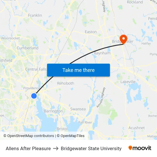 Allens After Pleasure to Bridgewater State University map