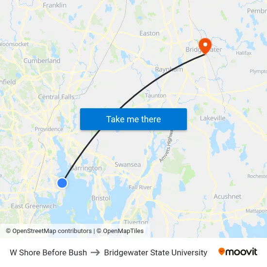 W Shore Before Bush to Bridgewater State University map