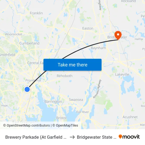 Brewery Parkade (At Garfield Before Lowe'S) to Bridgewater State University map