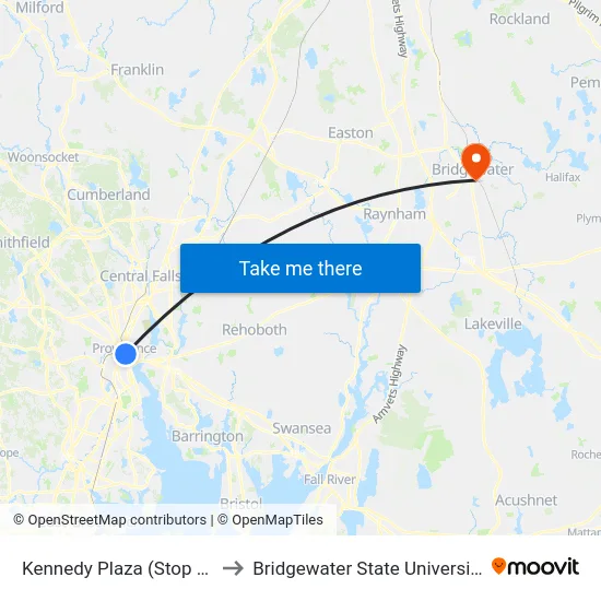 Kennedy Plaza (Stop H) to Bridgewater State University map