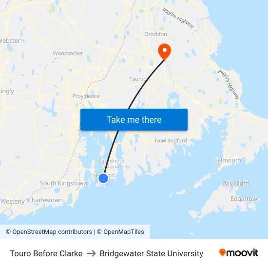 Touro Before Clarke to Bridgewater State University map