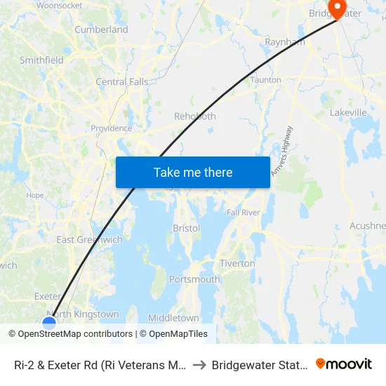 Ri-2 & Exeter Rd (Ri Veterans Memorial Cemetery) to Bridgewater State University map