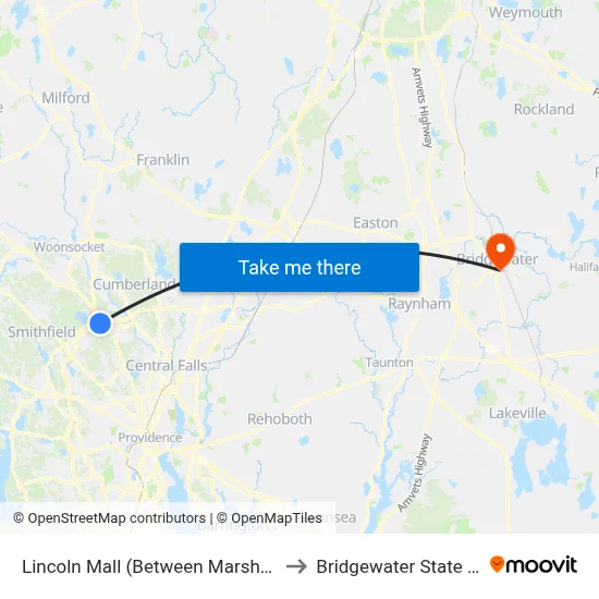 Lincoln Mall (Between Marshalls & 5 Below) to Bridgewater State University map