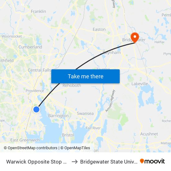 Warwick Opposite Stop & Shop to Bridgewater State University map