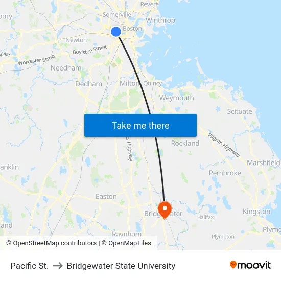 Pacific St. to Bridgewater State University map