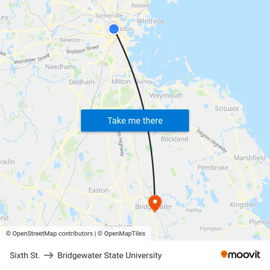 Sixth St. to Bridgewater State University map