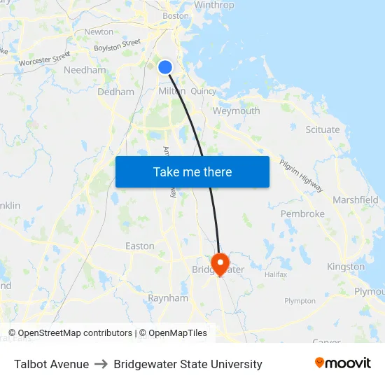 Talbot Avenue to Bridgewater State University map