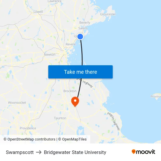 Swampscott to Bridgewater State University map