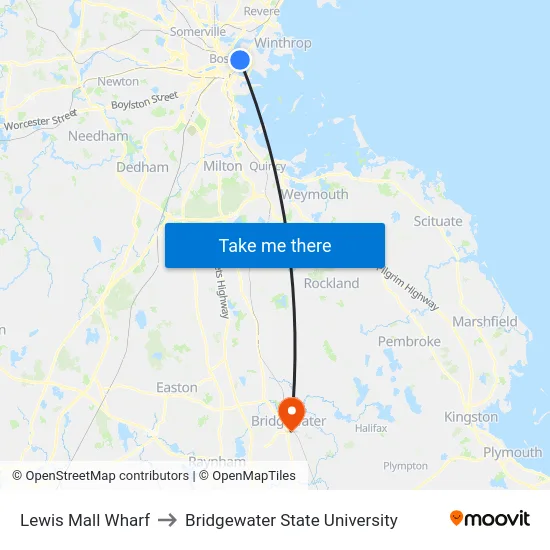 Lewis Mall Wharf to Bridgewater State University map