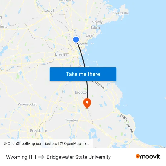 Wyoming Hill to Bridgewater State University map