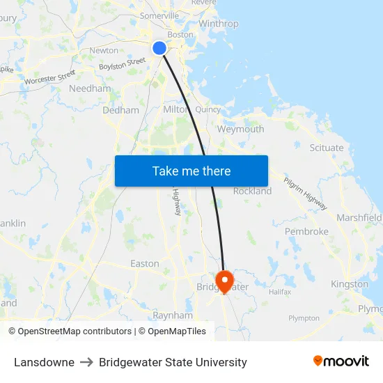Lansdowne to Bridgewater State University map