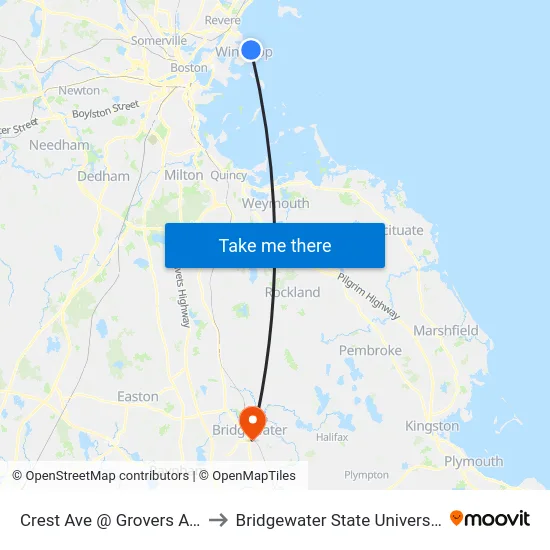 Crest Ave @ Grovers Ave to Bridgewater State University map