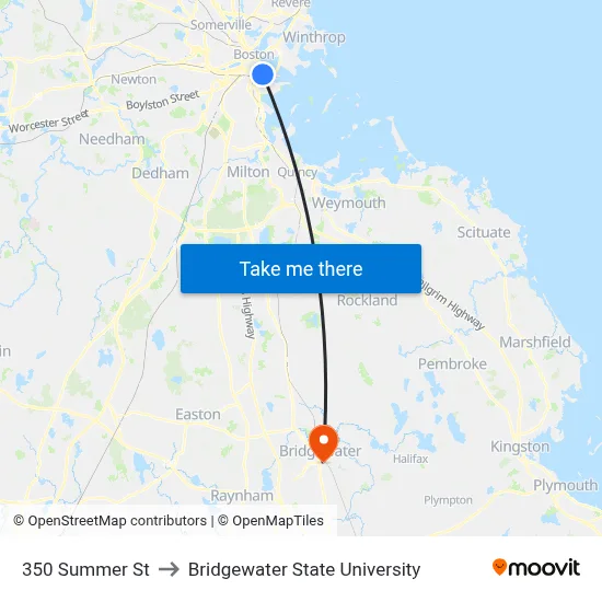 350 Summer St to Bridgewater State University map