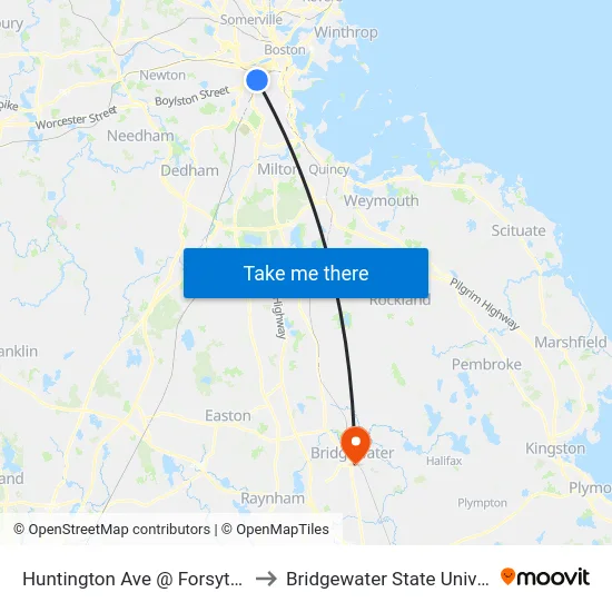 Huntington Ave @ Forsyth Way to Bridgewater State University map