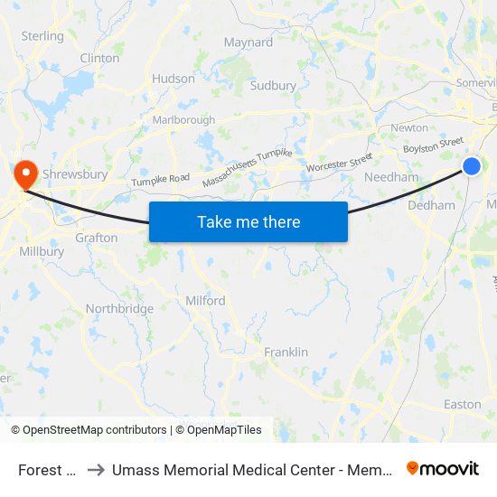 Forest Hills to Umass Memorial Medical Center - Memorial Campus map