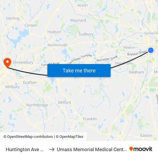 Huntington Ave @ Fenwood Rd to Umass Memorial Medical Center - Memorial Campus map