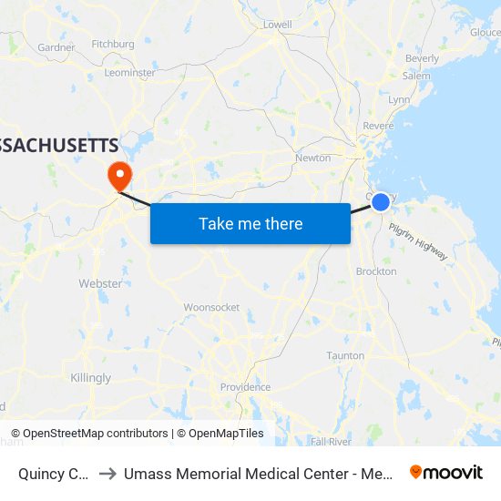 Quincy Center to Umass Memorial Medical Center - Memorial Campus map