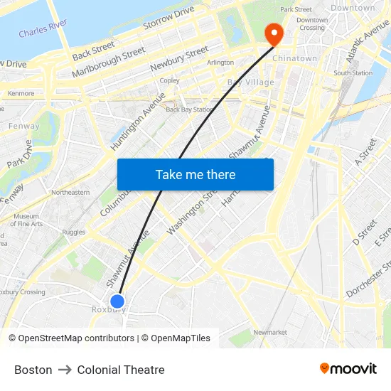 Boston to Colonial Theatre map