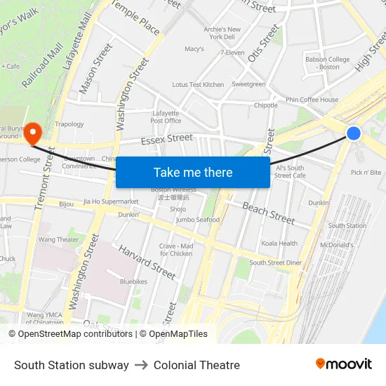 South Station subway to Colonial Theatre map
