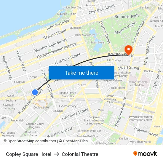 Copley Square Hotel to Colonial Theatre map