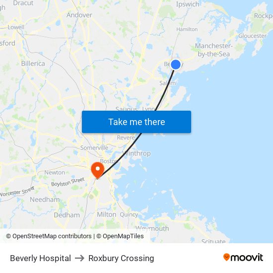 Beverly Hospital to Roxbury Crossing map