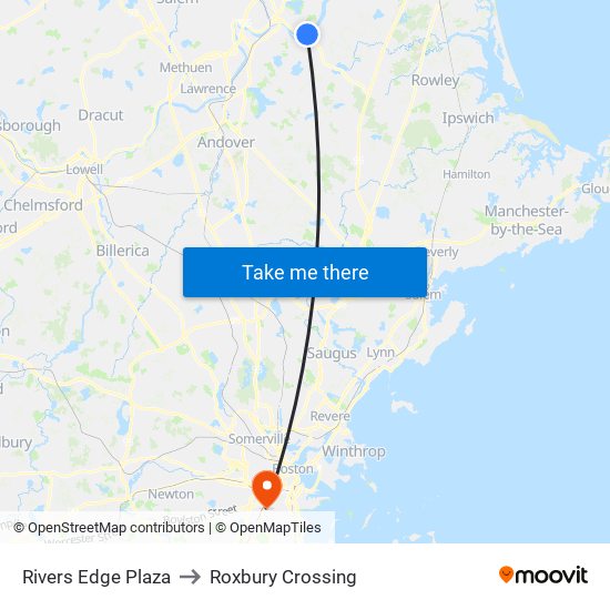 Rivers Edge Plaza to Roxbury Crossing map