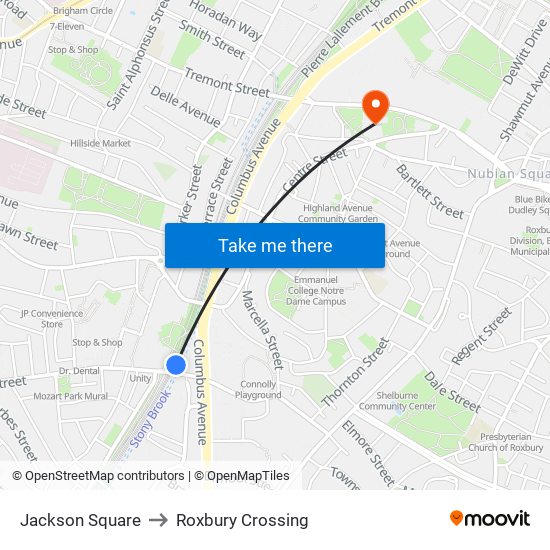 Jackson Square to Roxbury Crossing map