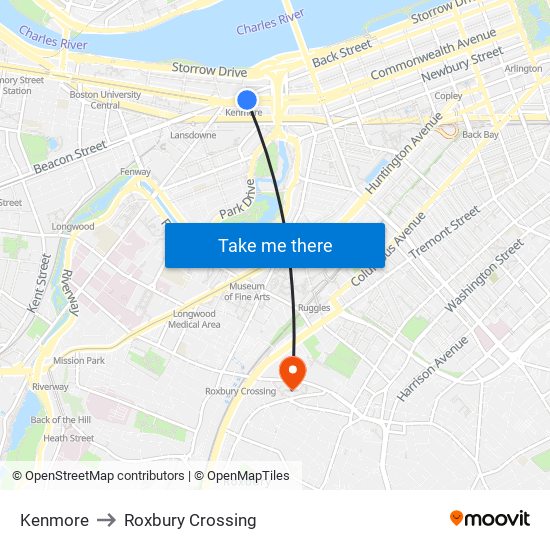 Kenmore to Roxbury Crossing map