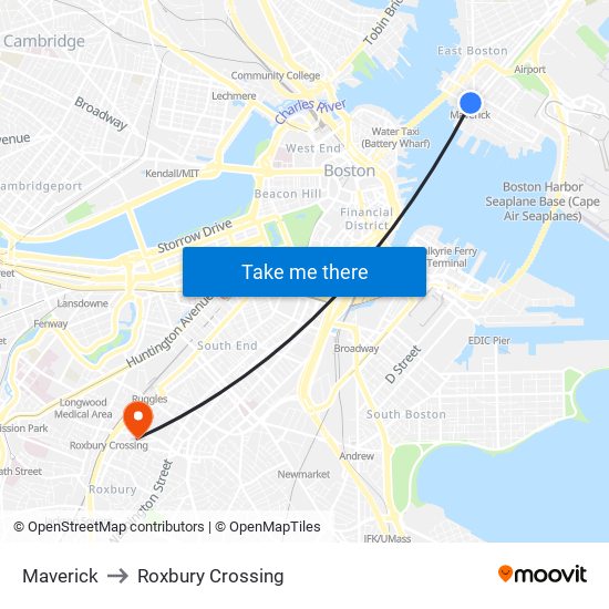 Maverick to Roxbury Crossing map