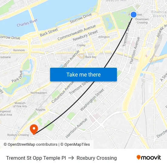 Tremont St Opp Temple Pl to Roxbury Crossing map