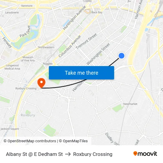 Albany St @ E Dedham St to Roxbury Crossing map