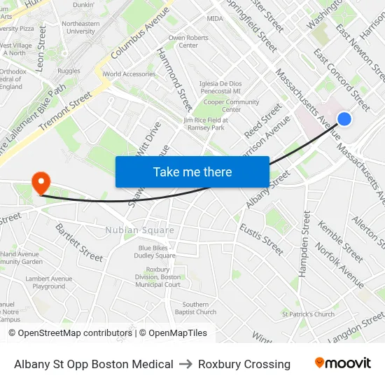 Albany St Opp Boston Medical to Roxbury Crossing map