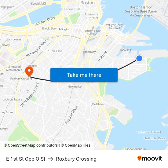 E 1st St Opp O St to Roxbury Crossing map
