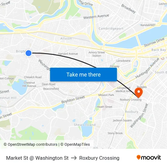 Market St @ Washington St to Roxbury Crossing map