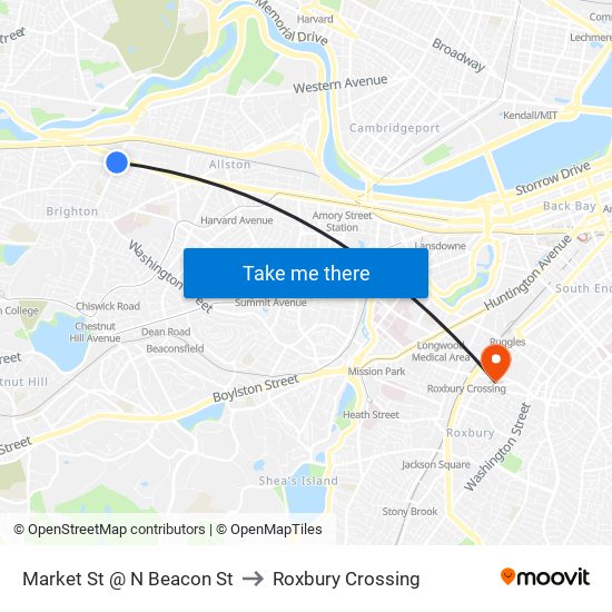 Market St @ N Beacon St to Roxbury Crossing map